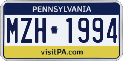 PA license plate MZH1994