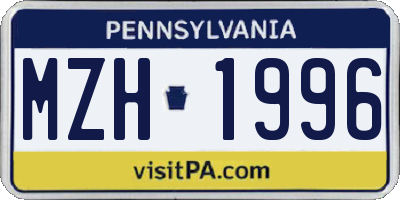 PA license plate MZH1996