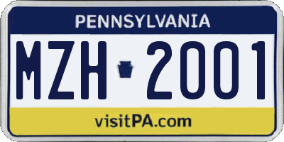 PA license plate MZH2001