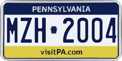 PA license plate MZH2004