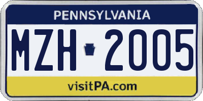 PA license plate MZH2005