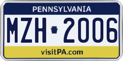 PA license plate MZH2006