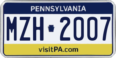 PA license plate MZH2007