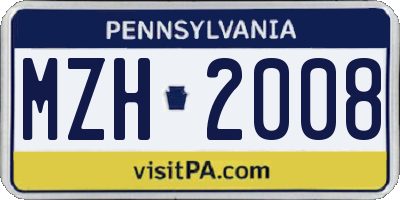 PA license plate MZH2008