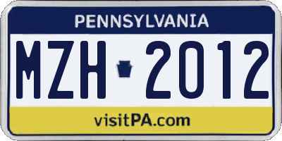 PA license plate MZH2012