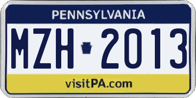 PA license plate MZH2013