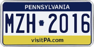 PA license plate MZH2016