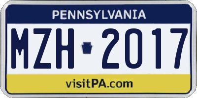 PA license plate MZH2017