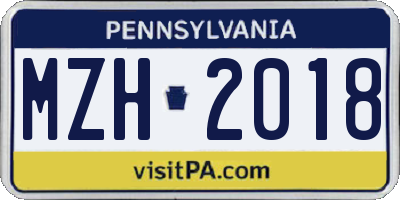 PA license plate MZH2018