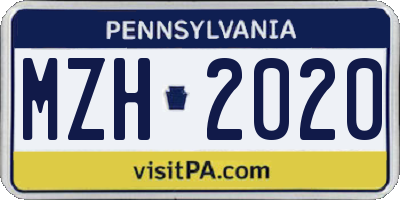 PA license plate MZH2020
