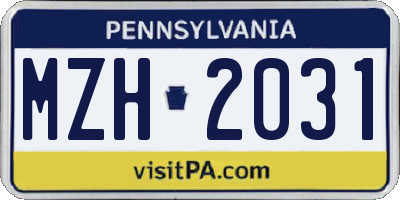PA license plate MZH2031