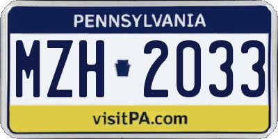 PA license plate MZH2033
