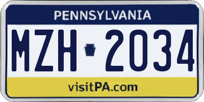 PA license plate MZH2034