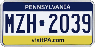 PA license plate MZH2039
