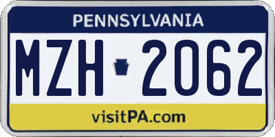 PA license plate MZH2062