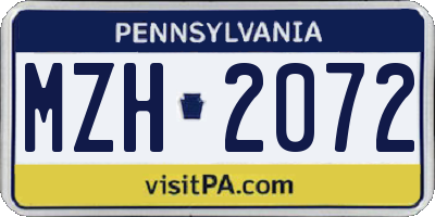 PA license plate MZH2072