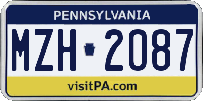 PA license plate MZH2087