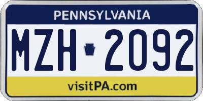 PA license plate MZH2092