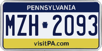 PA license plate MZH2093