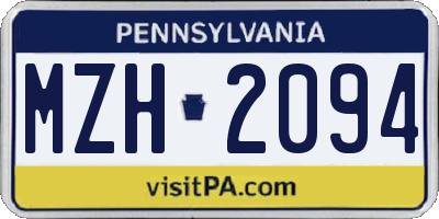 PA license plate MZH2094