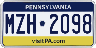 PA license plate MZH2098