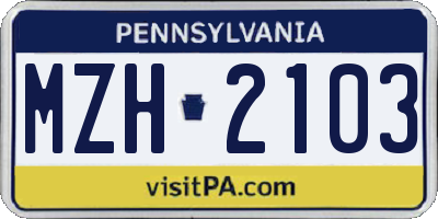 PA license plate MZH2103