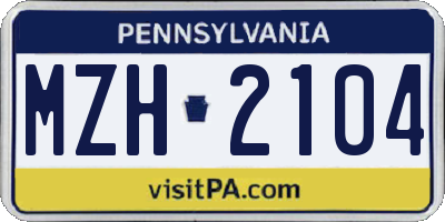 PA license plate MZH2104