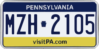 PA license plate MZH2105