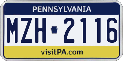 PA license plate MZH2116