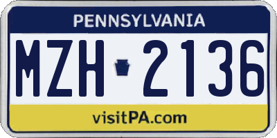 PA license plate MZH2136
