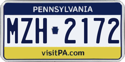 PA license plate MZH2172