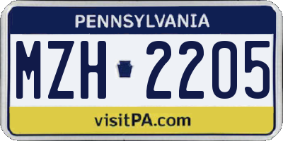 PA license plate MZH2205