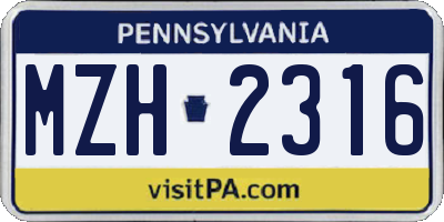 PA license plate MZH2316