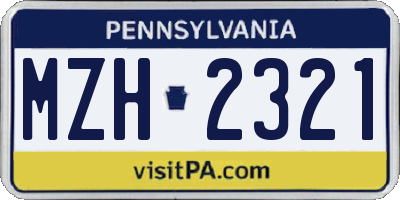 PA license plate MZH2321