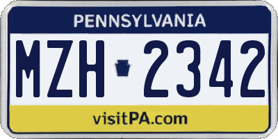 PA license plate MZH2342