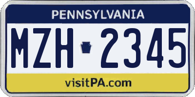 PA license plate MZH2345