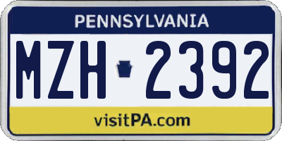 PA license plate MZH2392