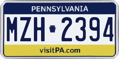 PA license plate MZH2394