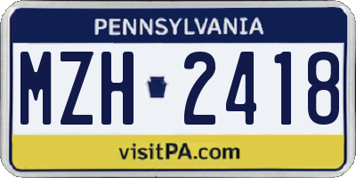 PA license plate MZH2418