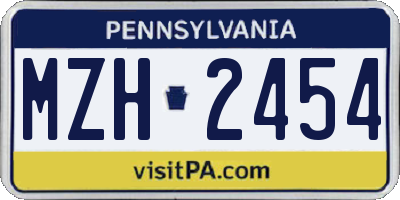 PA license plate MZH2454