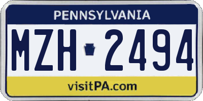 PA license plate MZH2494