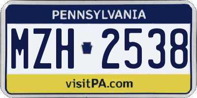 PA license plate MZH2538