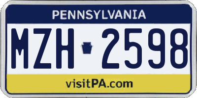 PA license plate MZH2598