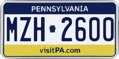 PA license plate MZH2600
