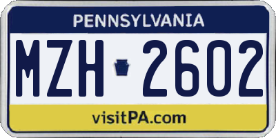 PA license plate MZH2602