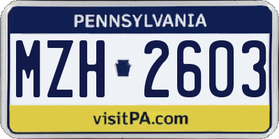 PA license plate MZH2603