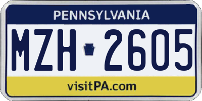 PA license plate MZH2605