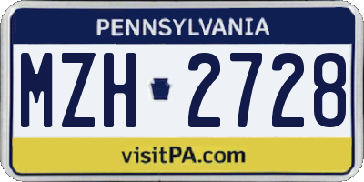 PA license plate MZH2728