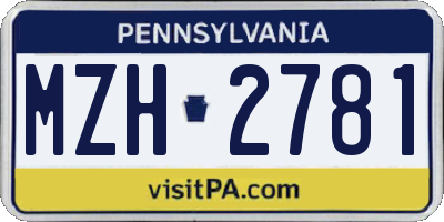 PA license plate MZH2781