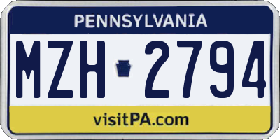 PA license plate MZH2794